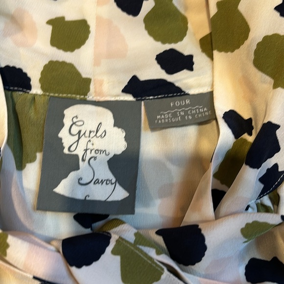 GIRLS FROM SAVOY 4 Silk Shell Print Secretary Blouse Tie Neck Ruffled - Picture 6 of 8